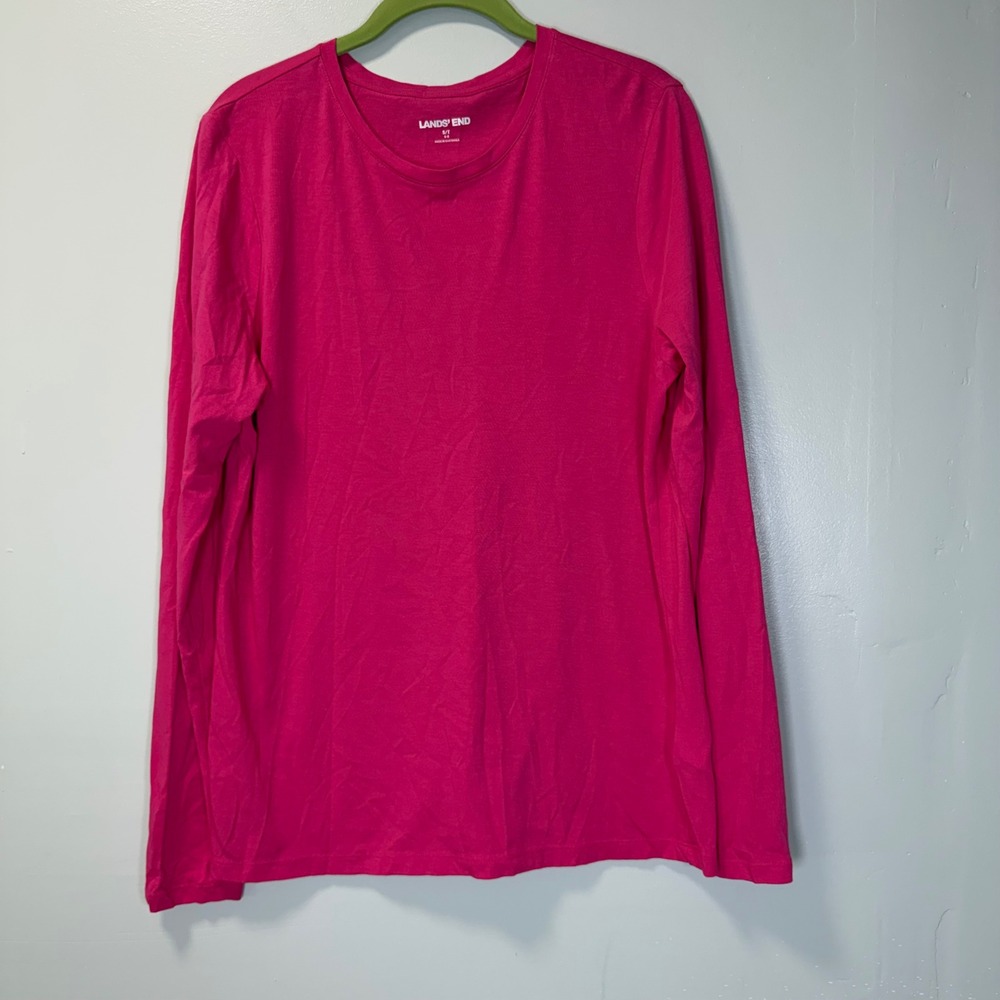 Lands End Womens Pink Long Sleeve Crew Neck Cotton Tee Shirt Size S/T 6-8